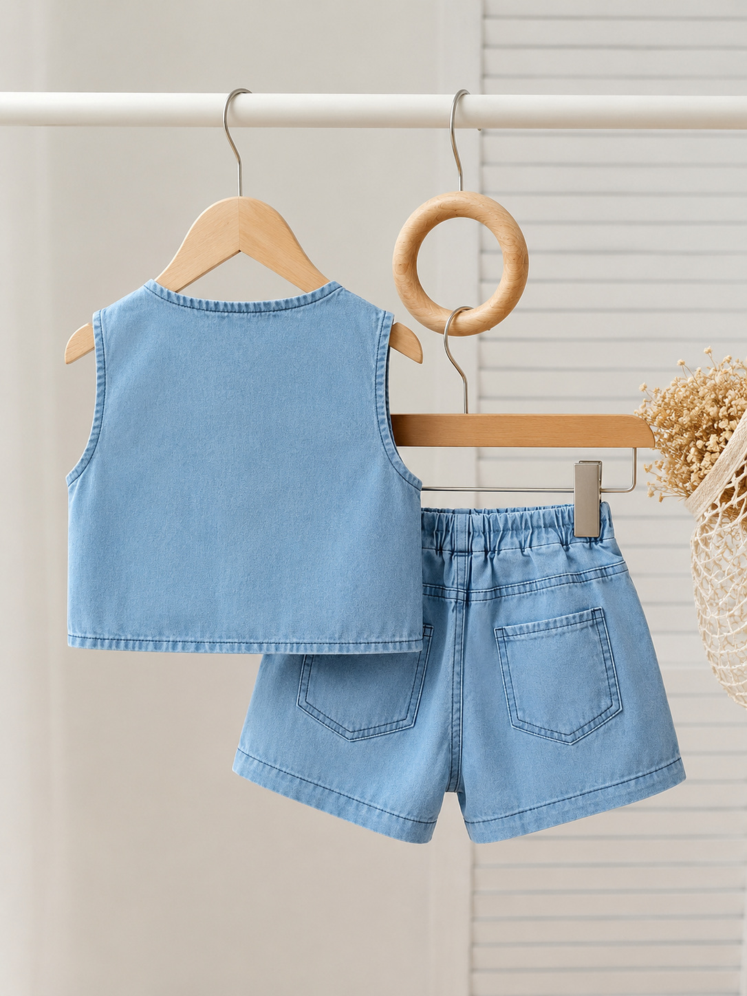 Girls Denim Co-Ord Set with Cherry Embroidery | Sleeveless Denim Top & Shorts Set for Girls | Stylish Summer Outfit - Image 4