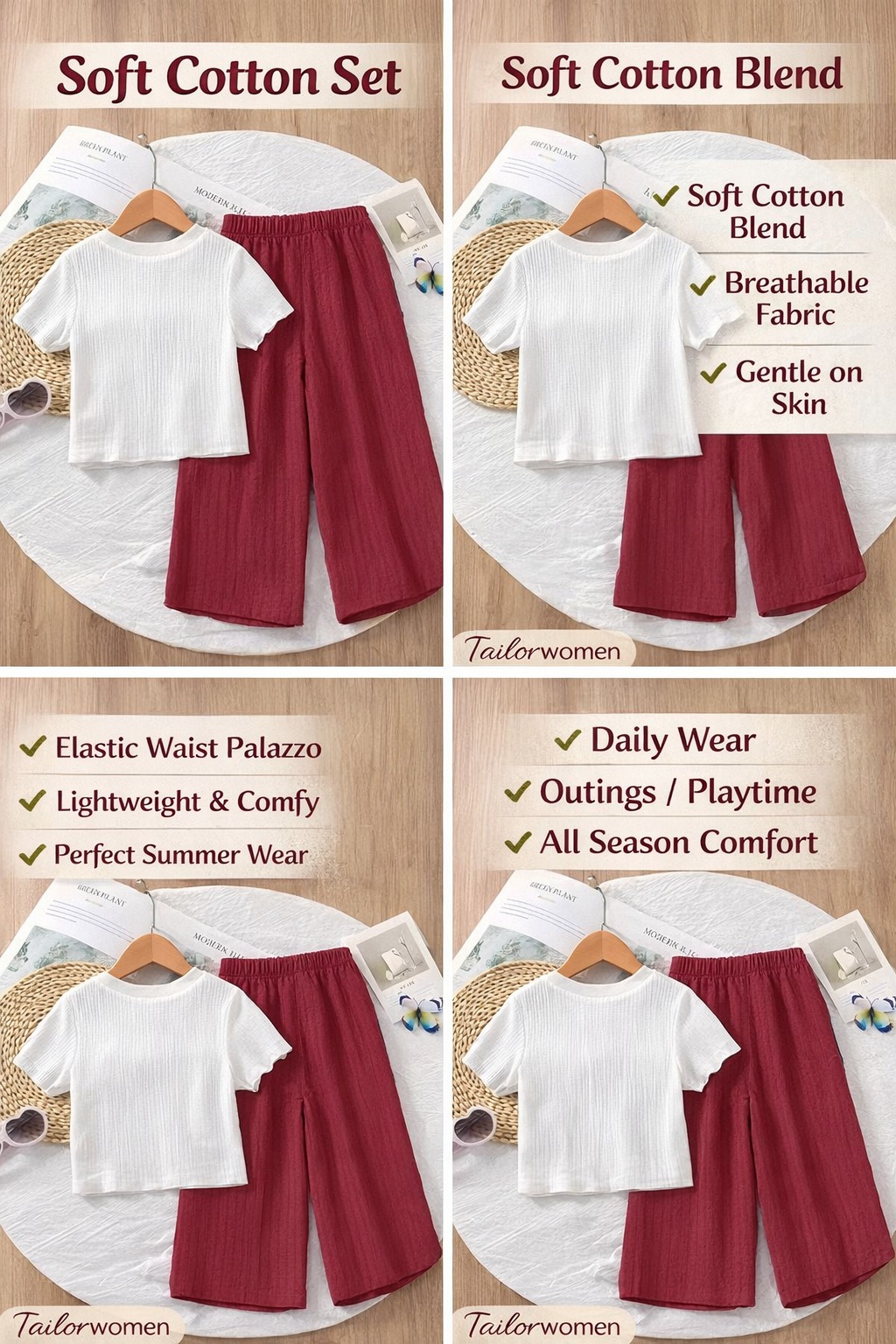 Girls Cotton Top Palazzo Set | Floral Applique Top with Palazzo Pants | Kids Summer Co-Ord Set for Girls - Image 2