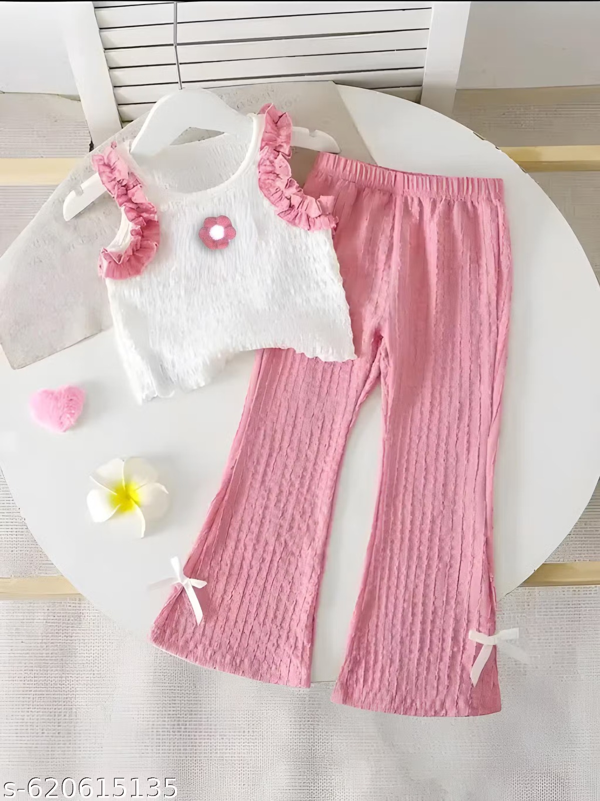 Girls Cotton Top Palazzo Set | Ruffle Sleeve Top with Flared Palazzo Pants | Stylish Summer Co-Ord Set for Girls - Image 3