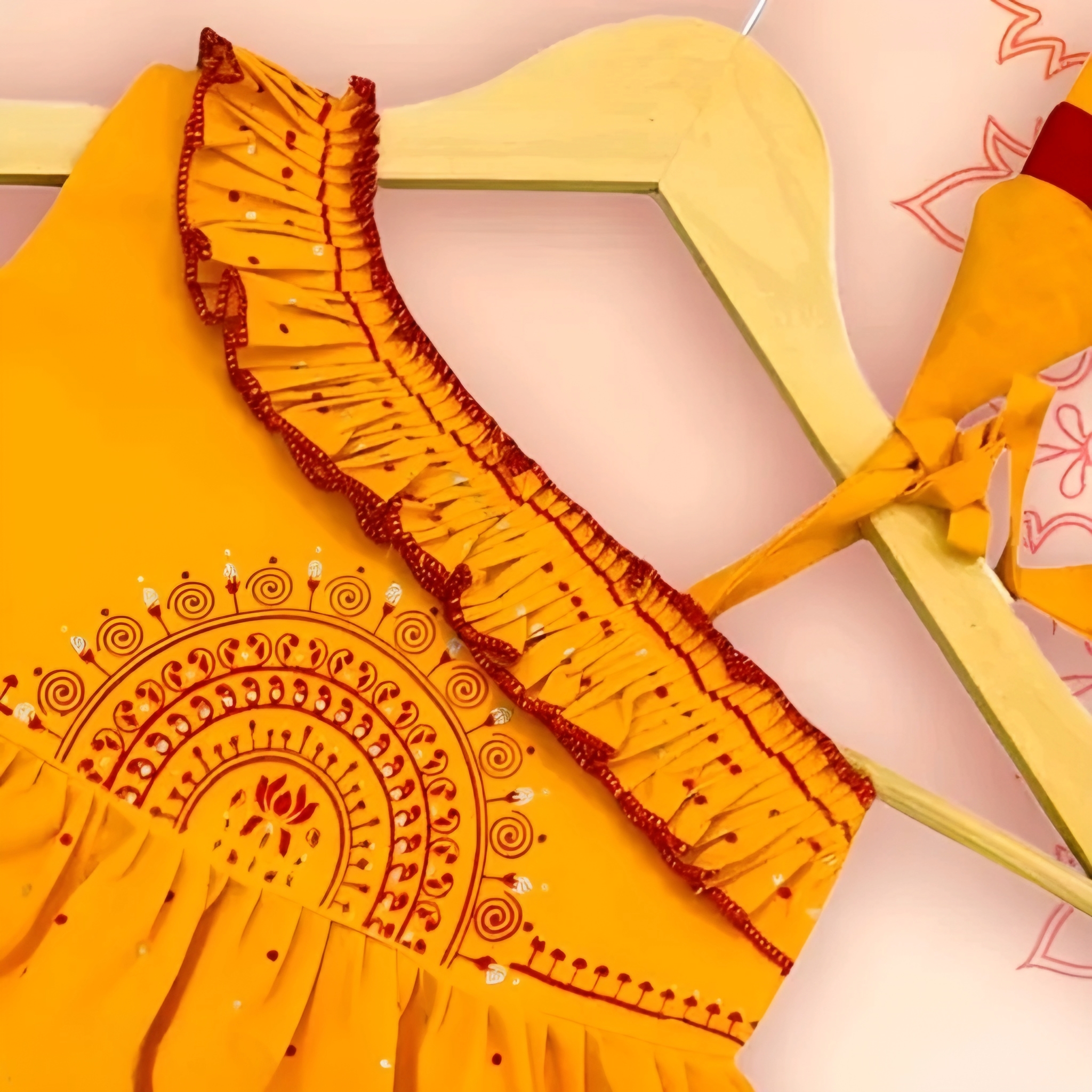 Girls Rayon Printed Fit & Flare Dress | One Shoulder Party Wear Frock for Girls | Red, Yellow & Sky Blue - Image 3