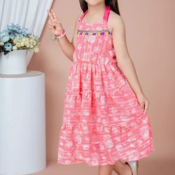 Pink-Chiffon-Square-Neck-Maxi-Dress-For-Girls.
